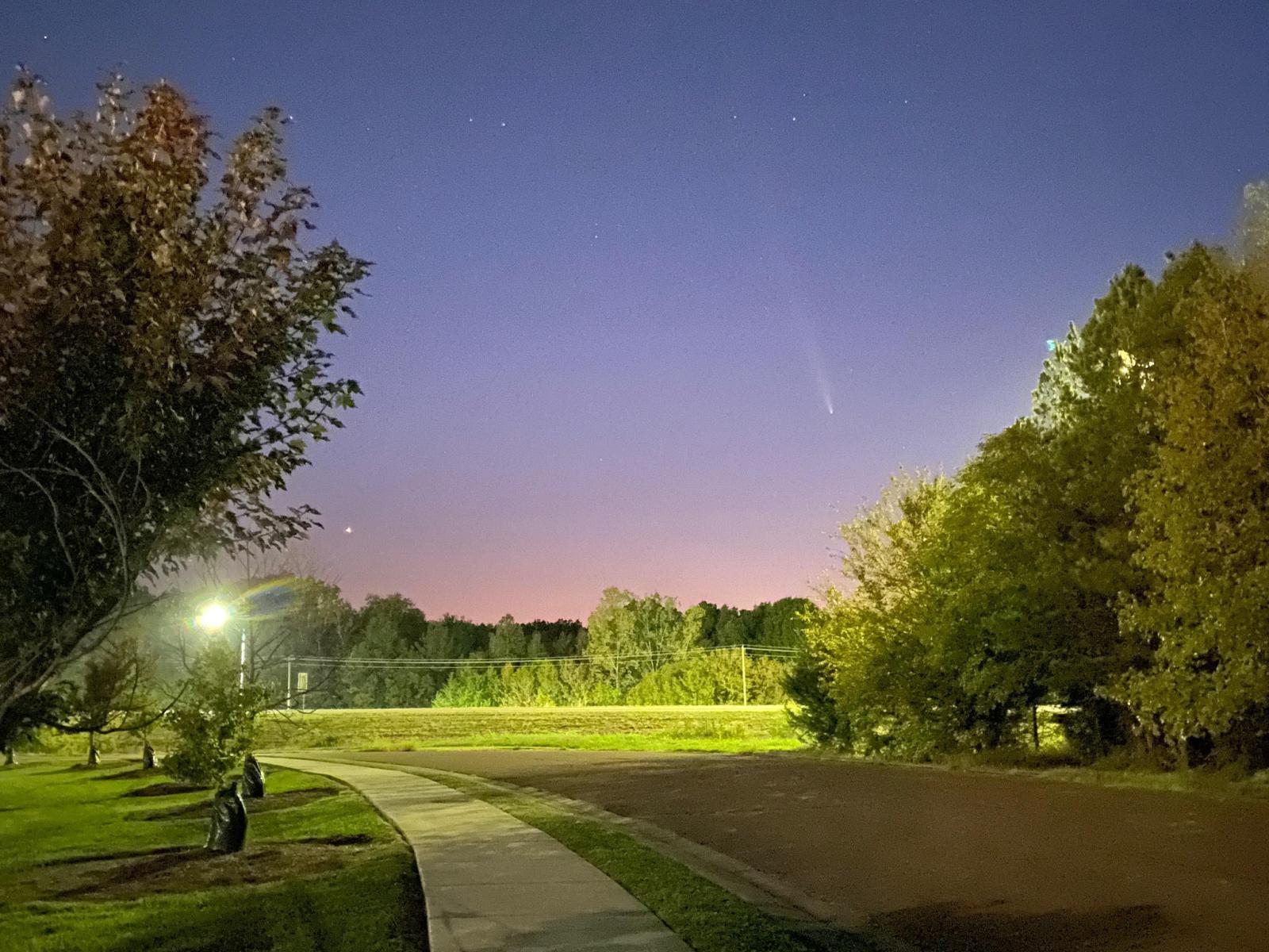 Comet C/2023 A3 (Tsuchinshan-ATLAS) as seen over Hwy. 25 on the west side of Starkville at 7:17 p.m. Central Daylight Time on October 14, 2024.